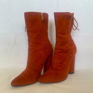 Burnt Orange Lace-Up Booties